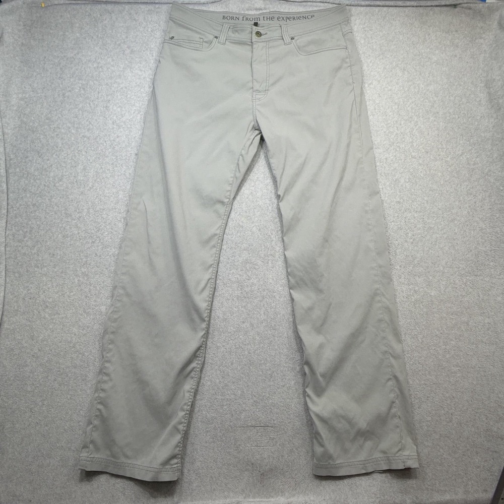 PrAna Brion Pants Mens 36x34 Gray Chino Straight Leg 5-Pocket Casual Outdoor